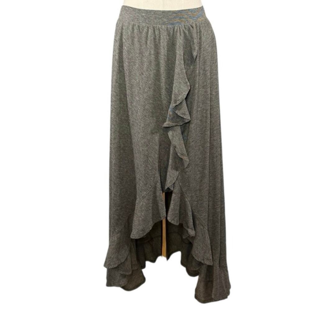 High Low Ruffle Maxi Skirt Heather Gray Boho Y2K Flowy Asymmetrical Hem Medium